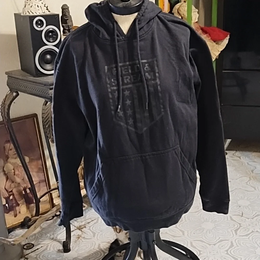 Sweater Hoodie Pull string hood pull over Faded Black FIELD AND STREAM sz Med